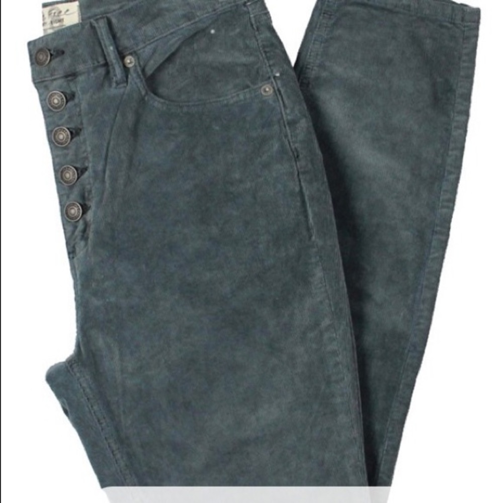 We The Free Womens Sun Chaser Corduroy High Waisted Skinny Pants Blue size 24